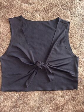 Black Tie-Front Cropped Tank Top - Women